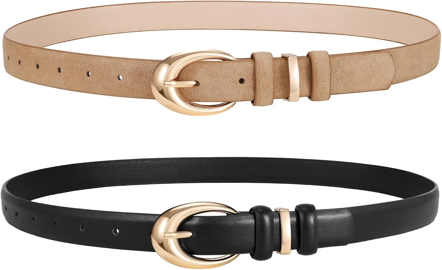 LEACOOLKEY 2 Pack Women Leather Belts for Jeans Dress Fashion Ladies Belt with Gold Silver Buckle