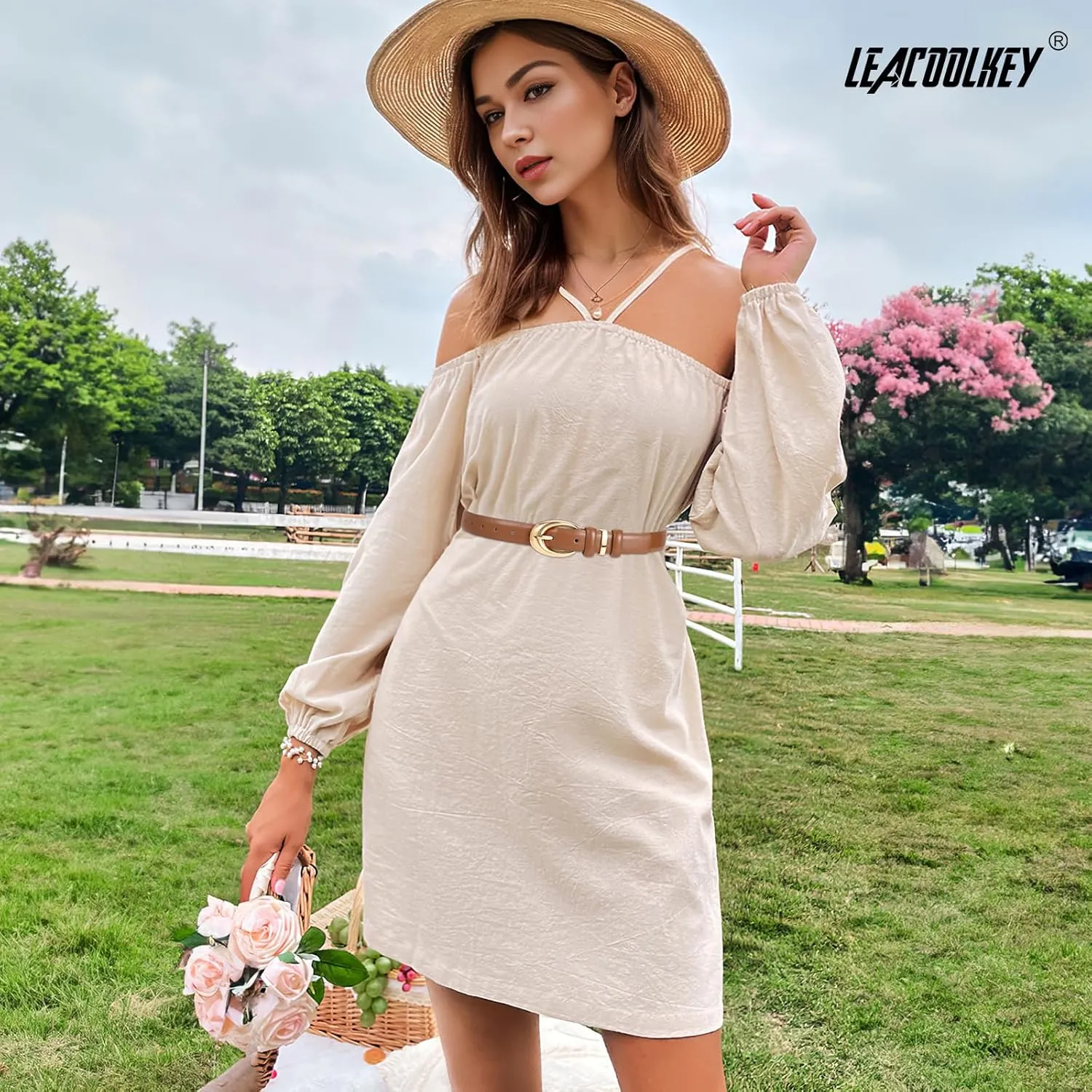 LEACOOLKEY 2 Pack Women Leather Belts for Jeans Dress Fashion Ladies Belt with Gold Silver Buckle