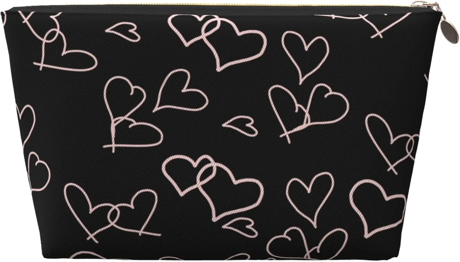 Leather Makeup Bag Travel Cosmetic Bag Small Makeup Bag for Women,Toiletry Bag Accessories Organizer-Black Love Heart