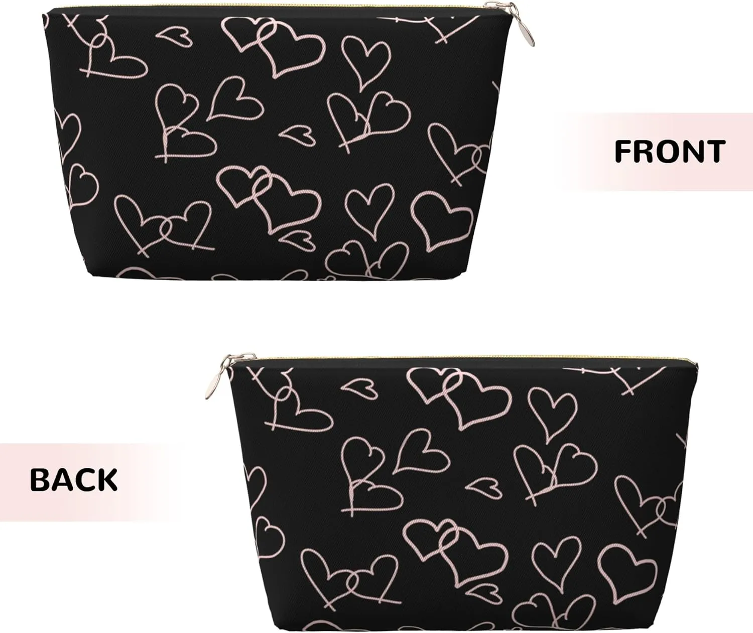 Leather Makeup Bag Travel Cosmetic Bag Small Makeup Bag for Women,Toiletry Bag Accessories Organizer-Black Love Heart