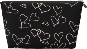 Leather Makeup Bag Travel Cosmetic Bag Small Makeup Bag for Women,Toiletry Bag Accessories Organizer-Black Love Heart