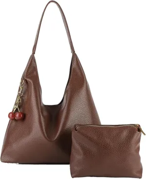 Leather Shoulder Bag for Women,Slouchy Trendy Hobo Bag with Cherry Accessories Designer Handbags Purses with Coin Bag