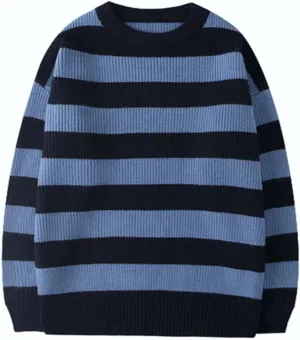 LifeShe Women's Men Striped Sweater Pullovers Oversized Knitted Jumpers Sweatershirts Streetwear