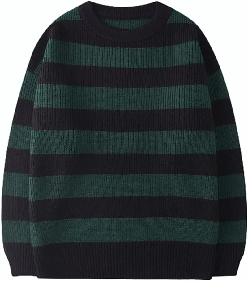 LifeShe Women's Men Striped Sweater Pullovers Oversized Knitted Jumpers Sweatershirts Streetwear