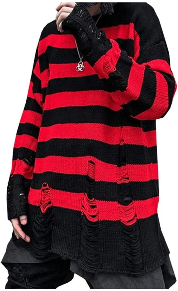 LifeShe Women's Men Striped Sweater Pullovers Oversized Knitted Jumpers Sweatershirts Streetwear