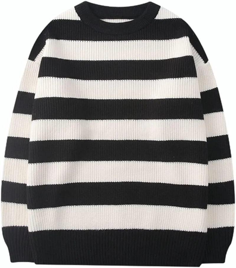 LifeShe Women's Men Striped Sweater Pullovers Oversized Knitted Jumpers Sweatershirts Streetwear