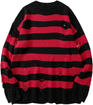 LifeShe Women's Men Striped Sweater Pullovers Oversized Knitted Jumpers Sweatershirts Streetwear