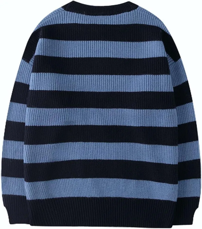 LifeShe Women's Men Striped Sweater Pullovers Oversized Knitted Jumpers Sweatershirts Streetwear