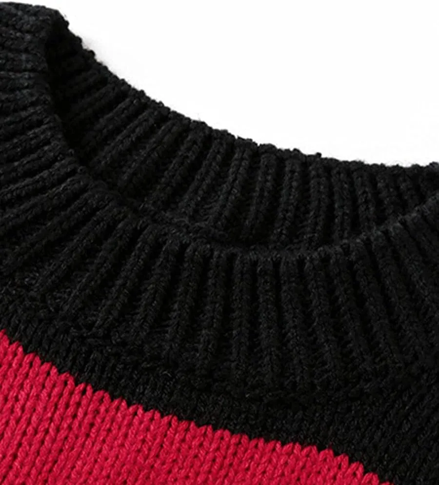 LifeShe Women's Men Striped Sweater Pullovers Oversized Knitted Jumpers Sweatershirts Streetwear