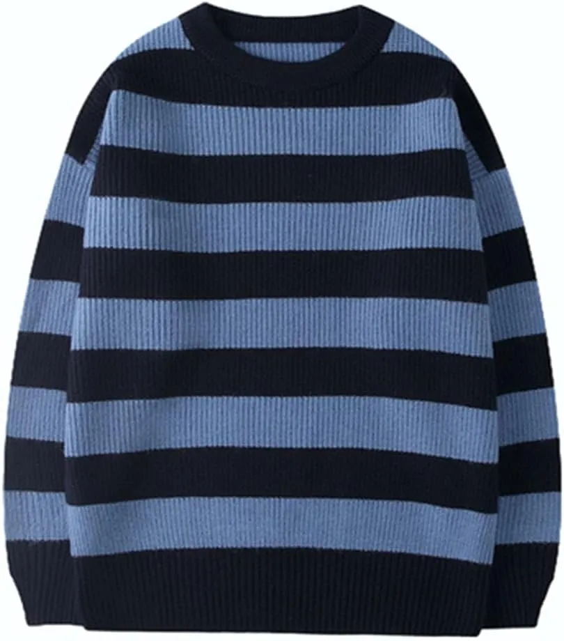 LifeShe Women's Men Striped Sweater Pullovers Oversized Knitted Jumpers Sweatershirts Streetwear