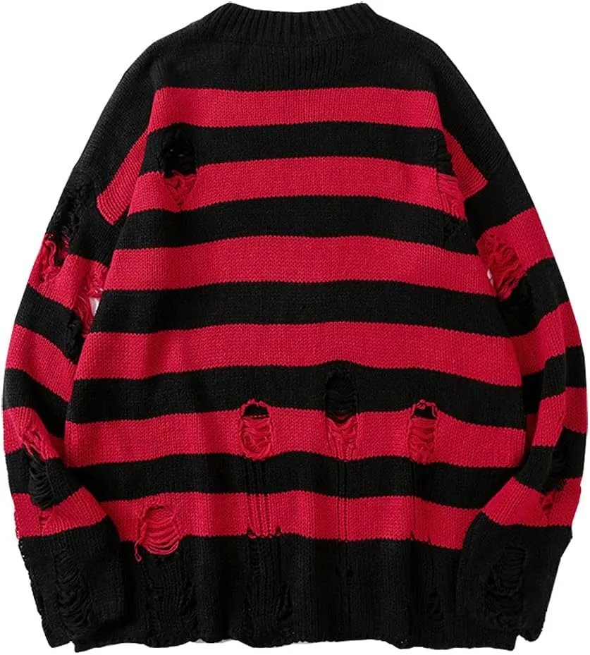 LifeShe Women's Men Striped Sweater Pullovers Oversized Knitted Jumpers Sweatershirts Streetwear