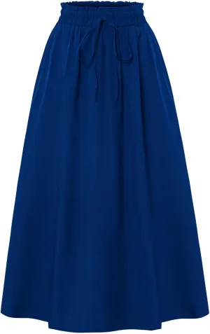 Linen Skirts for Women Trendy Lightweight Floral Maxi Skirt Casual Drawstring High Waisted Flowy Skirt with Pockets