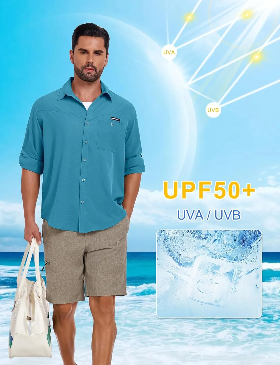 Little Donkey Andy Men's UPF 50 UV Protection Shirt, Breathable Long Sleeve Fishing Hiking Shirts, Quick Dry