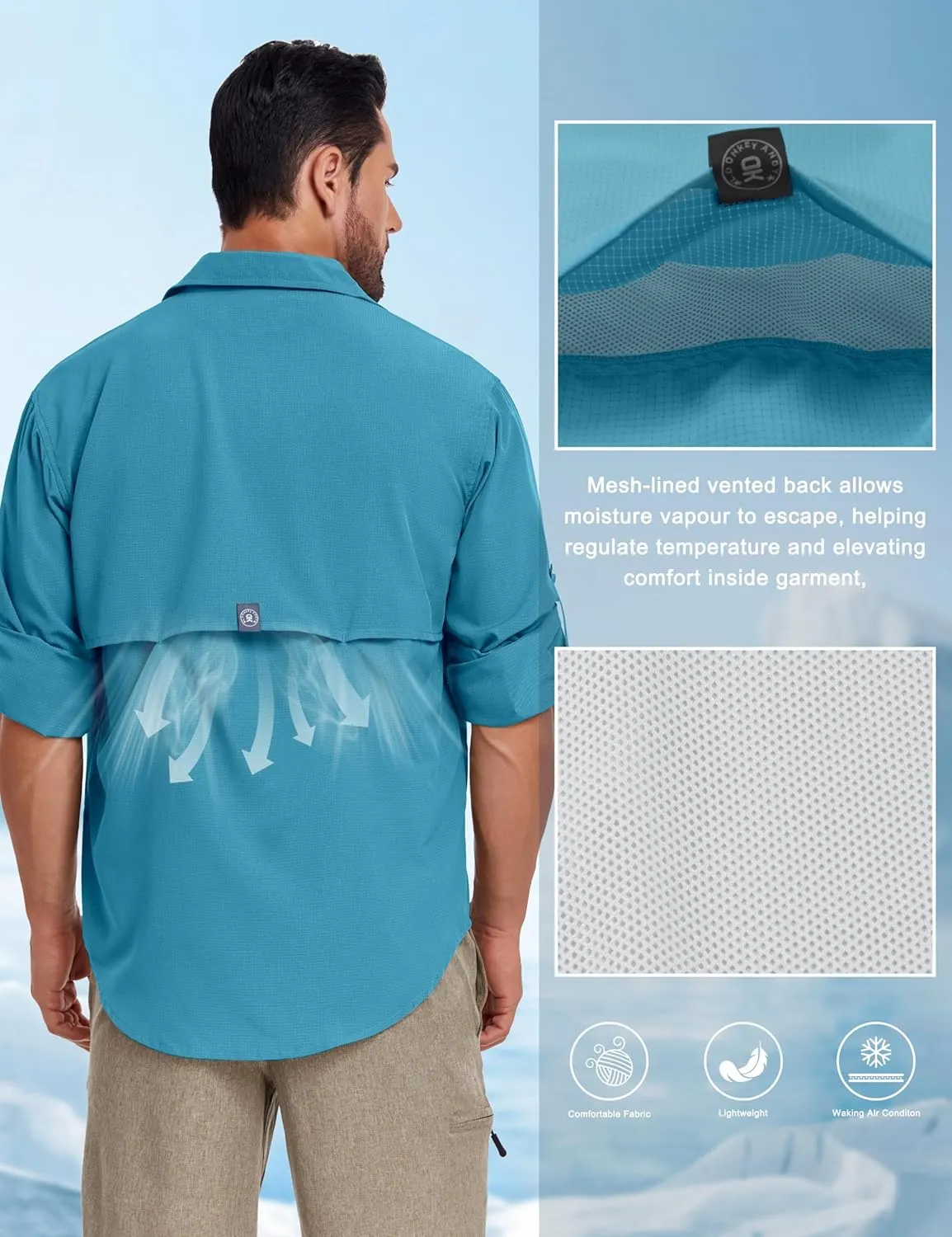 Little Donkey Andy Men's UPF 50 UV Protection Shirt, Breathable Long Sleeve Fishing Hiking Shirts, Quick Dry