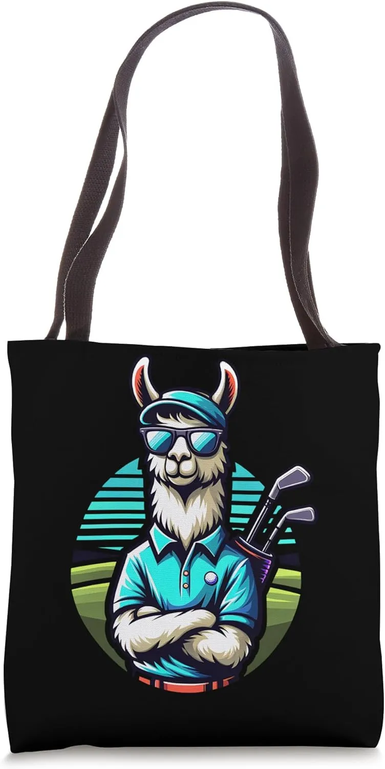 Llama Golfing Cool Vibes Sunglasses Humor Tote Bag