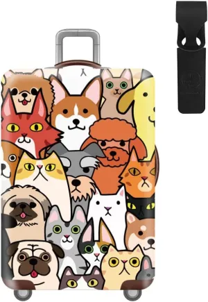 Luggage Cover Colorful Suitcase Cover Elastic Protector Sets For 18-32 Inch Suitcase Travel Accessories (Dog & Cat, M)