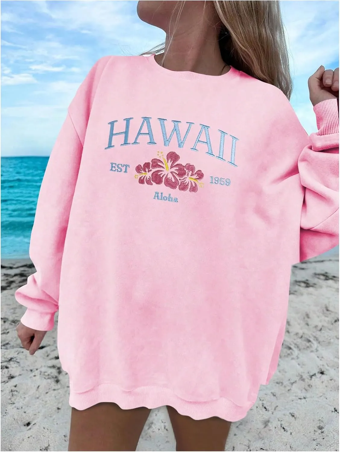 MakeMeChic Women's Graphic Print Long Sleeve Crew Neck Drop Shoulder Oversized Sweatshirt Pullovers Top