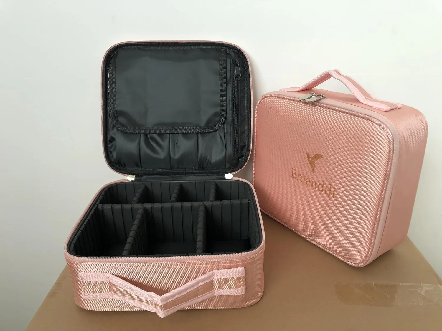 Makeup Bag | Waterproof Travel Cosmetic Organizer with Adjustable Dividers | Portable Beauty Case for Brushes, Toiletries & Accessories (Pink, Medium)