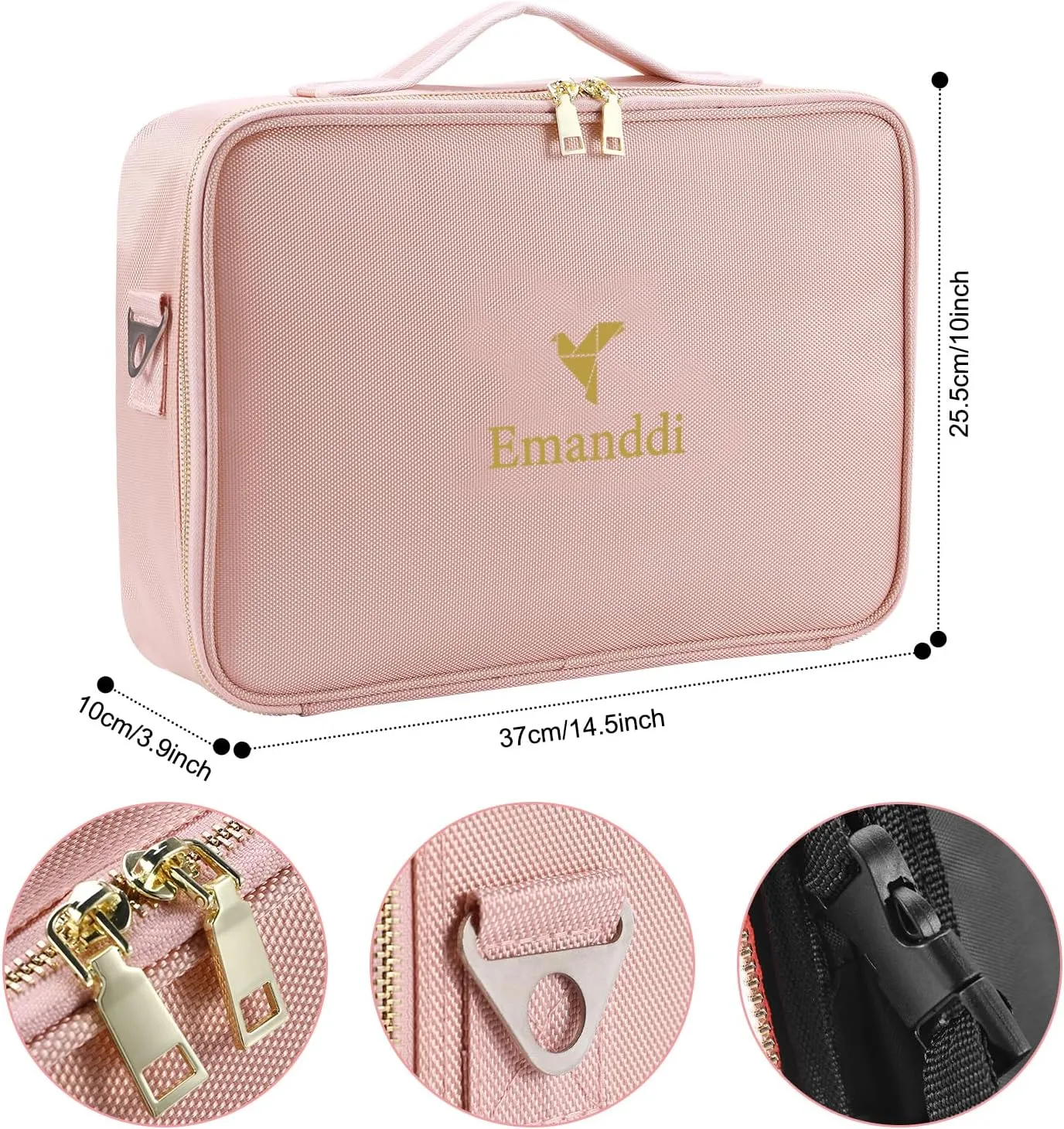 Makeup Bag | Waterproof Travel Cosmetic Organizer with Adjustable Dividers | Portable Beauty Case for Brushes, Toiletries & Accessories (Pink, Medium)