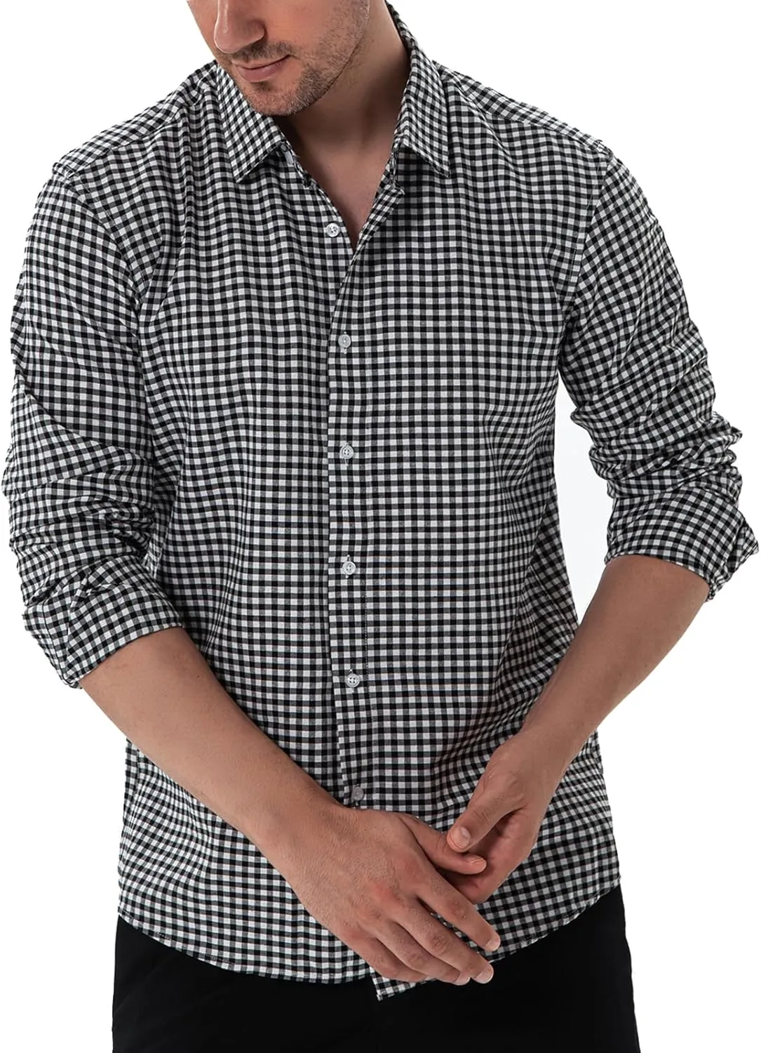Manwan walk Men's Plaid Button Down Shirts Regular Fit Long Sleeve Casual Business Shirts