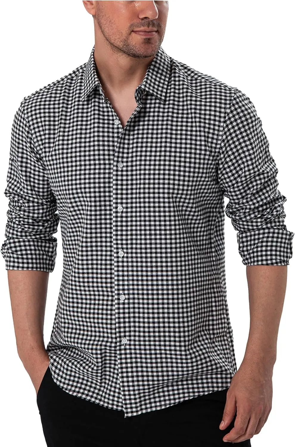 Manwan walk Men's Plaid Button Down Shirts Regular Fit Long Sleeve Casual Business Shirts