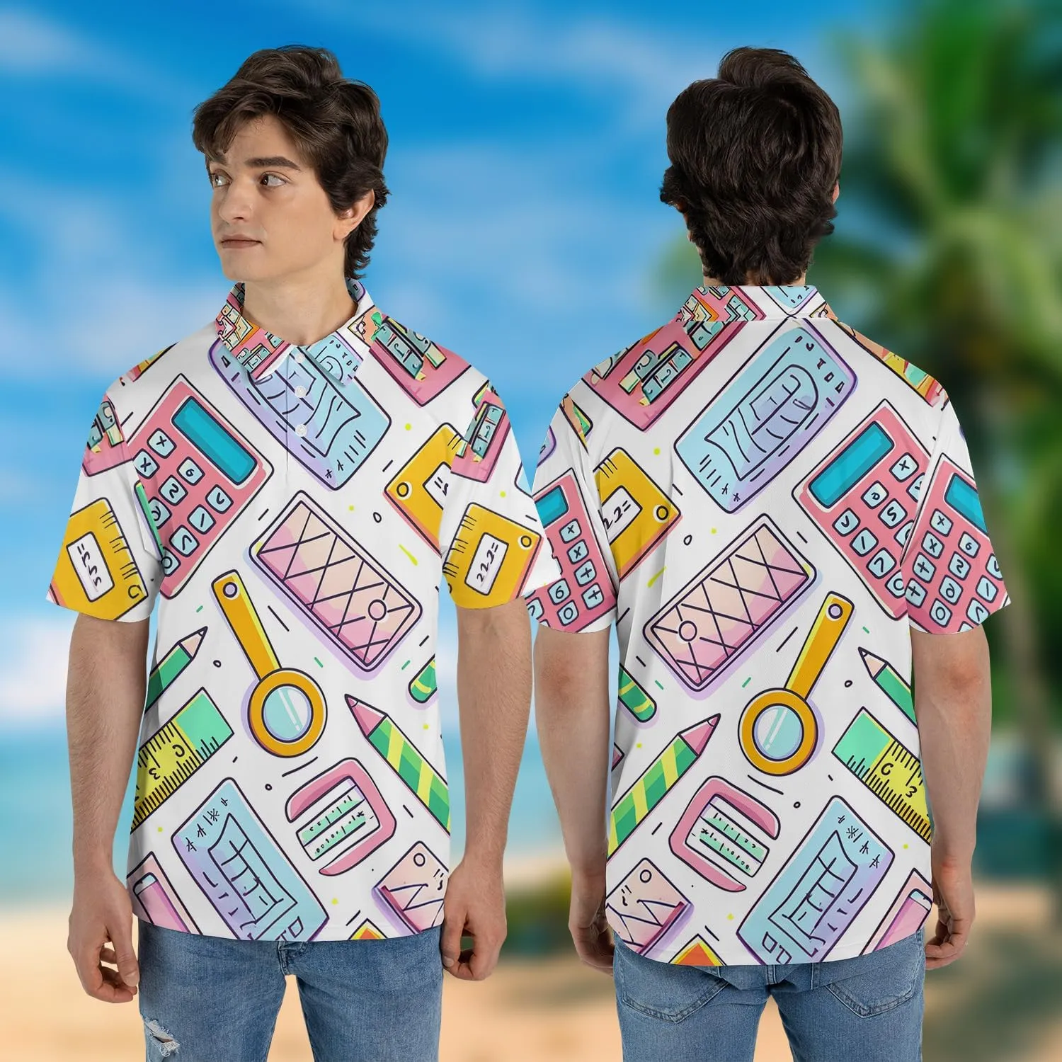 Mathematics Classroom Polo Shirts for Men-Science Subjects Golf Moisture Dry Fit Short Sleeve Shirts S75