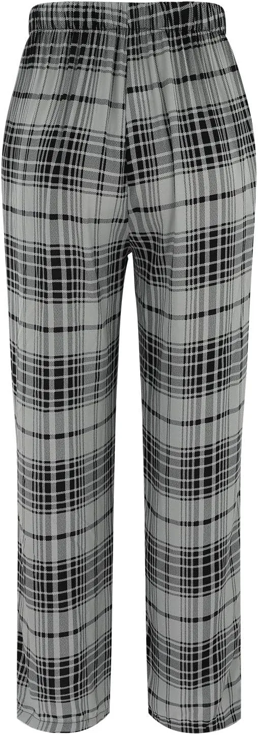 MBWTRP Women's Pajama Sets Plaid Checked Loungewear Set Long Sleeve Cotton Top and Pants Floral Printed Sleepwear for Ladies