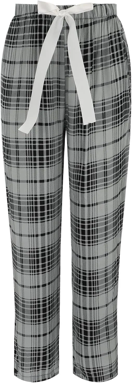 MBWTRP Women's Pajama Sets Plaid Checked Loungewear Set Long Sleeve Cotton Top and Pants Floral Printed Sleepwear for Ladies