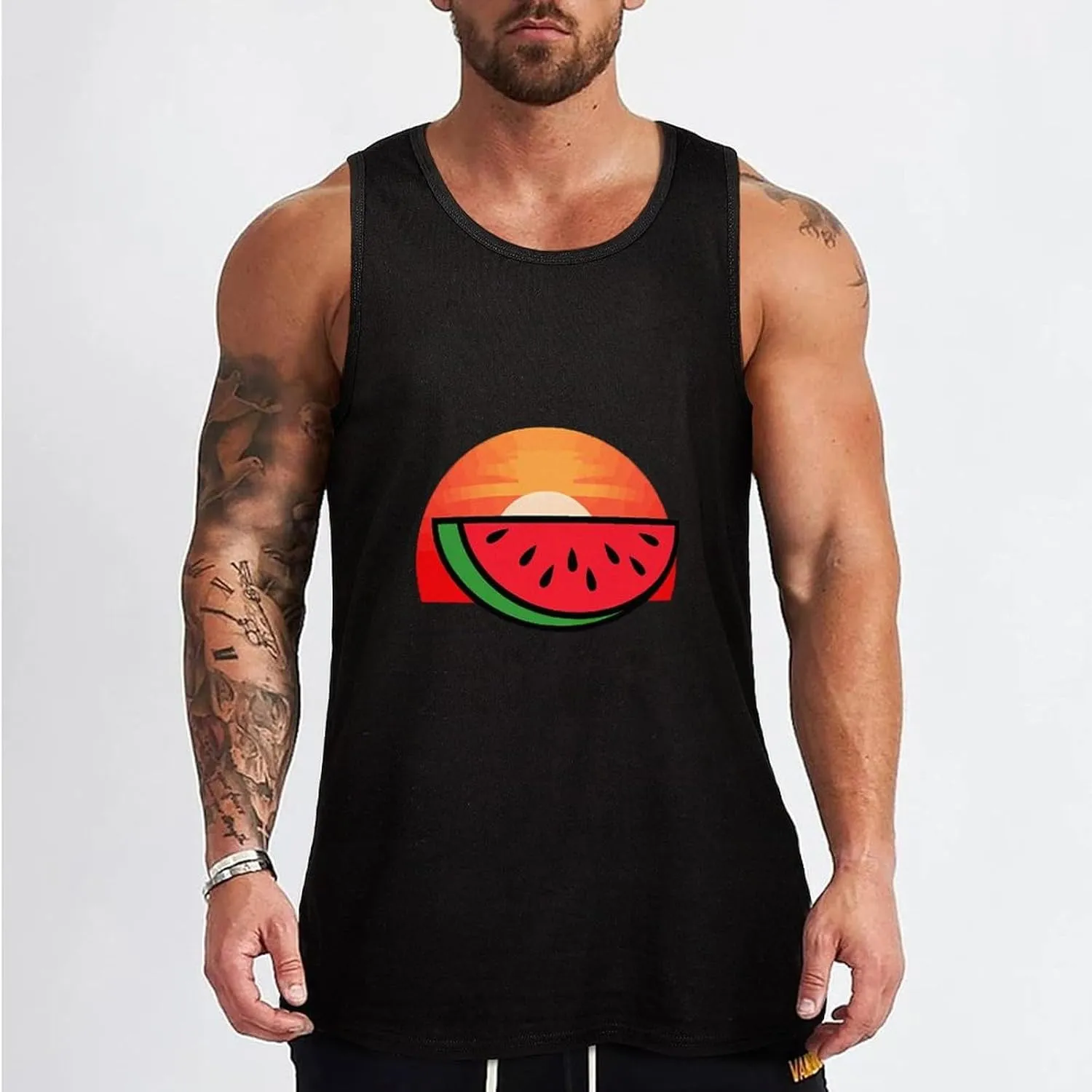 Melon Vintage Sunset Sunrise Mens Tank Top Cotton Undershirt Crewneck Sleeveless Shirt for Summer