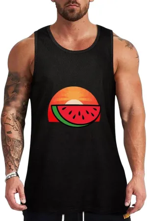 Melon Vintage Sunset Sunrise Mens Tank Top Cotton Undershirt Crewneck Sleeveless Shirt for Summer
