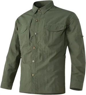Men Summer Outdoor Combat Multi-Pocket Tactical Shirts Quick Dry Cargo Long-Sleeved Shirts