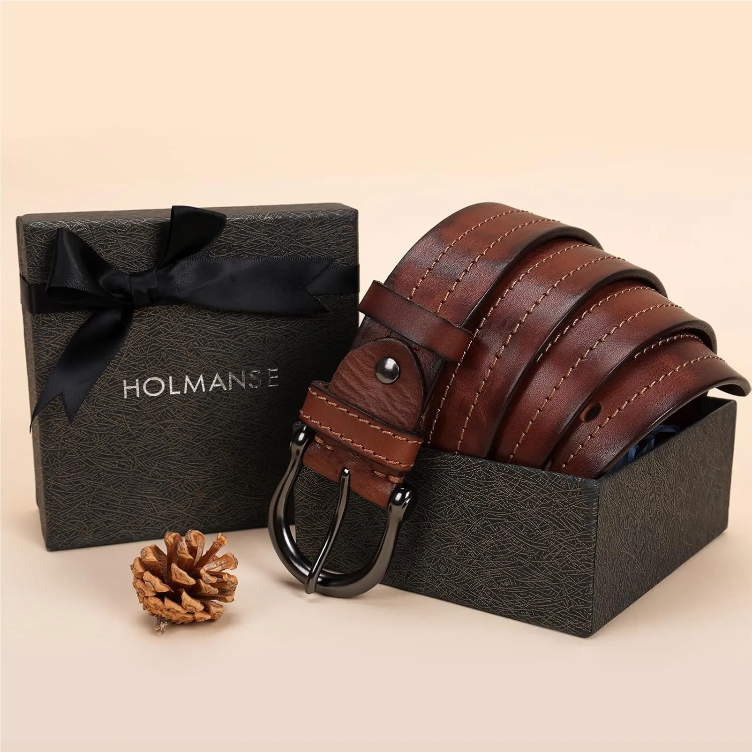Mens Belts Full Grain Leather Real Italian Material Western Cowboy Belt 1.5 Wide Casual Jean Belt Gift Box Packaging