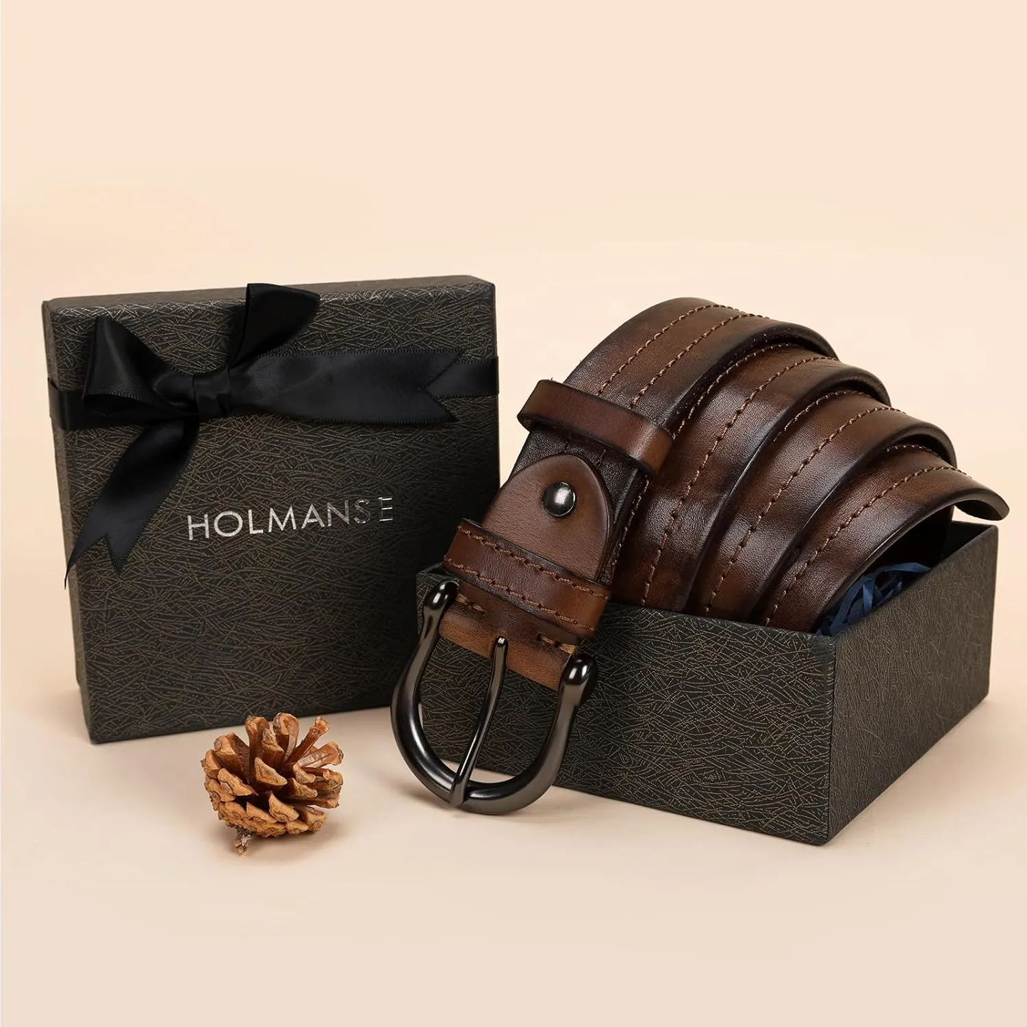 Mens Belts Full Grain Leather Real Italian Material Western Cowboy Belt 1.5 Wide Casual Jean Belt Gift Box Packaging