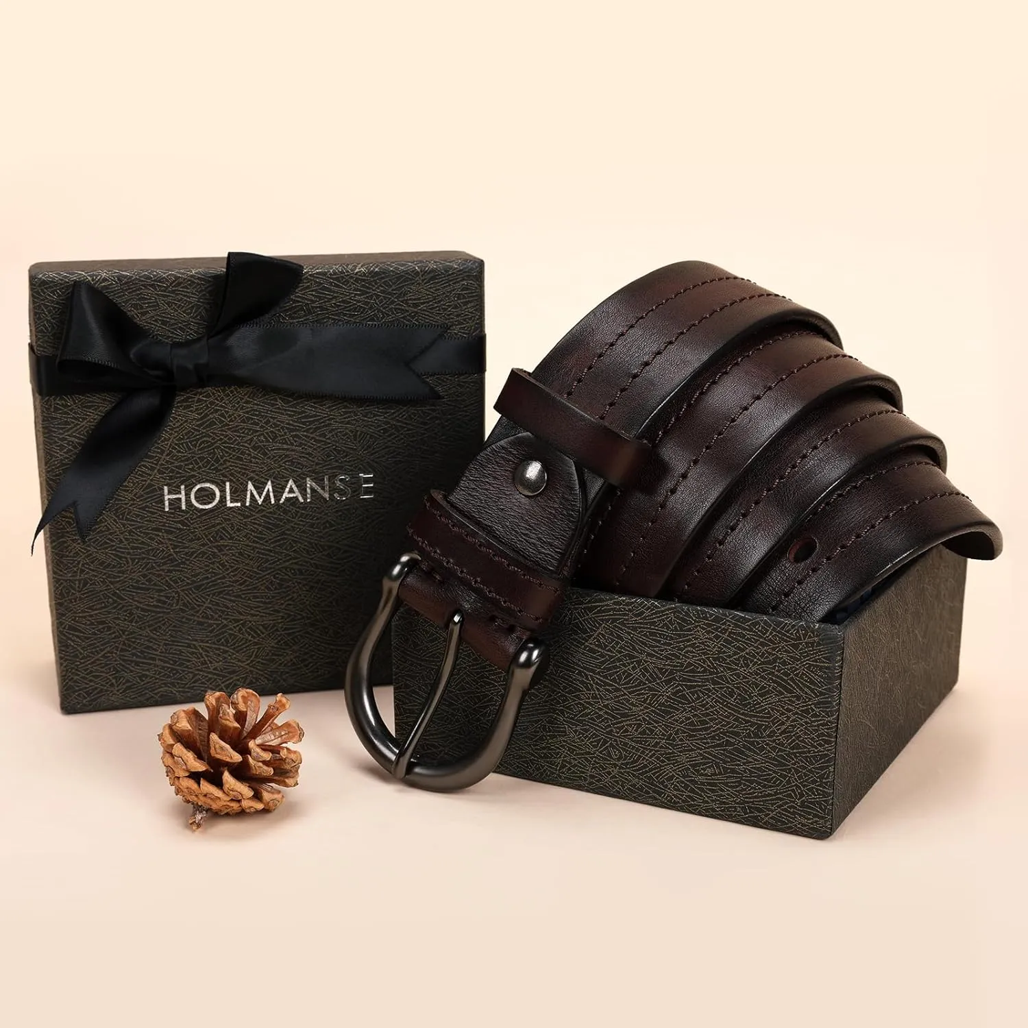 Mens Belts Full Grain Leather Real Italian Material Western Cowboy Belt 1.5 Wide Casual Jean Belt Gift Box Packaging