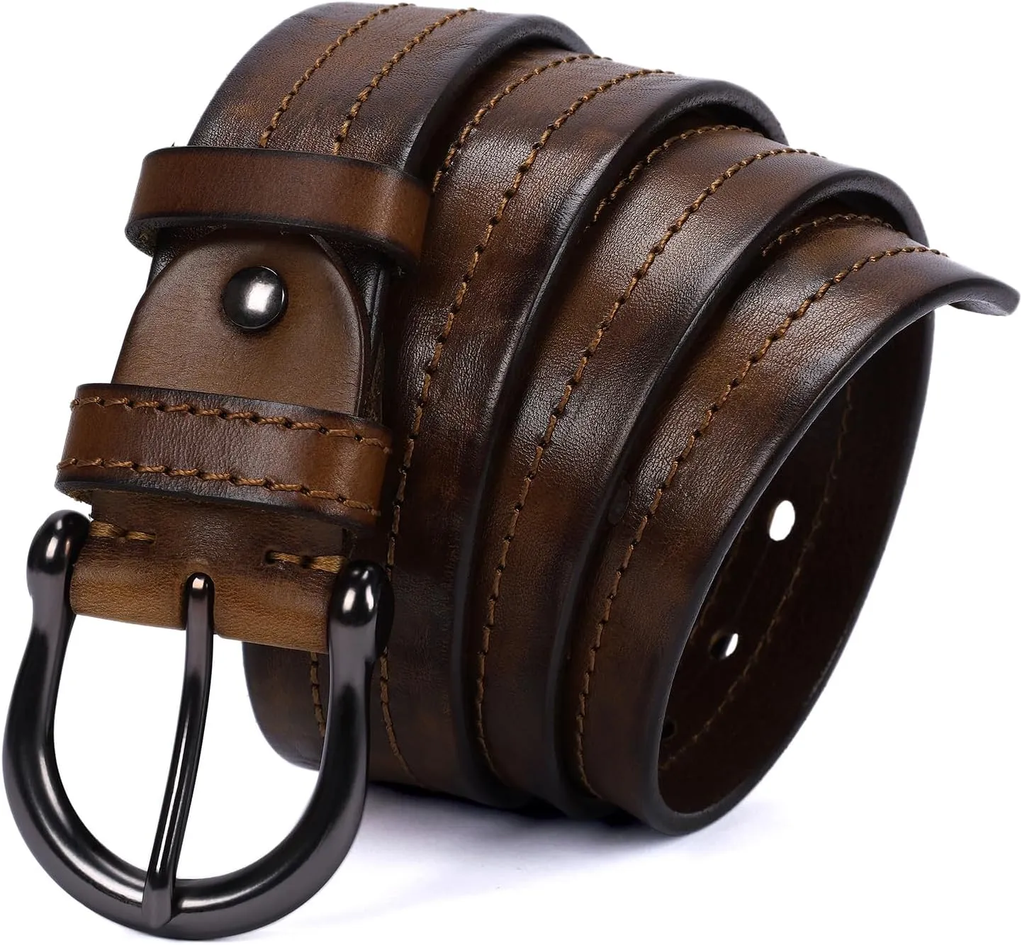 Mens Belts Full Grain Leather Real Italian Material Western Cowboy Belt 1.5 Wide Casual Jean Belt Gift Box Packaging