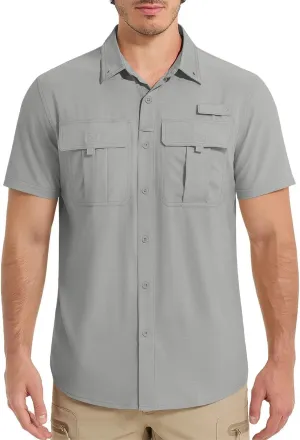 Men's Fishing Shirts Short Sleeve Button Down Shirts Sun Protection Quick Dry Breathable Tops