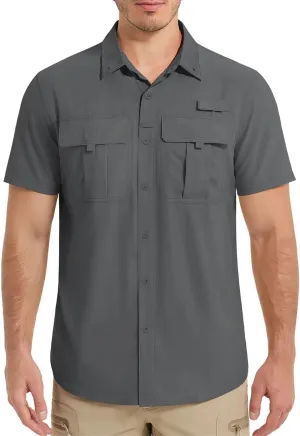 Men's Fishing Shirts Short Sleeve Button Down Shirts Sun Protection Quick Dry Breathable Tops