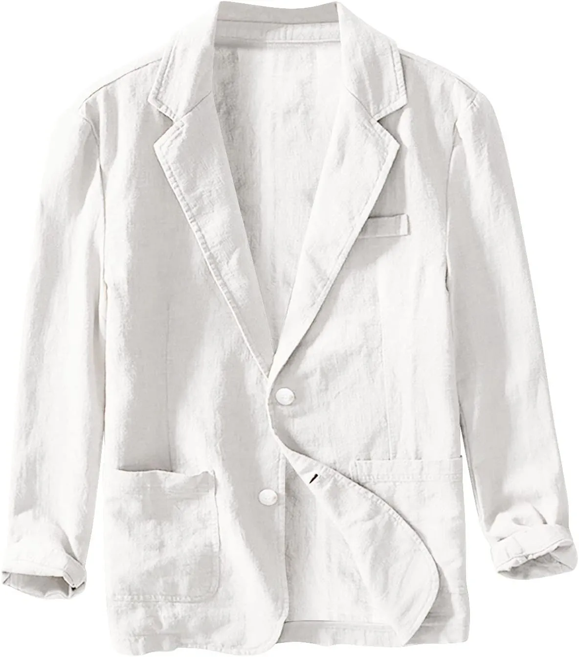 Mens Loose Fit Linen Cotton Casual Blazers Lightweight Button Down Sport Coats Lapel Collar Summer Suit Blazer Jacket
