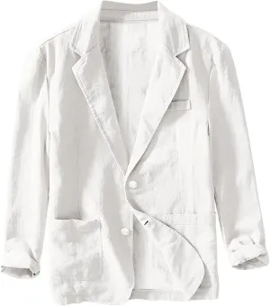 Mens Loose Fit Linen Cotton Casual Blazers Lightweight Button Down Sport Coats Lapel Collar Summer Suit Blazer Jacket