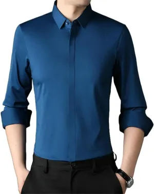 Men's Middle-Aged Long Sleeve Lapel Shirt Casual Solid Color Undershirt Blouse
