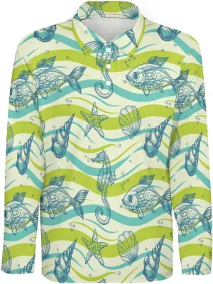 Mens Palms Trees Polo Shirts Quick-Dry Moisture Wicking 3D Print Long Sleeve Golf Shirts