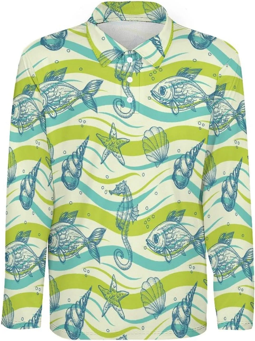 Mens Palms Trees Polo Shirts Quick-Dry Moisture Wicking 3D Print Long Sleeve Golf Shirts