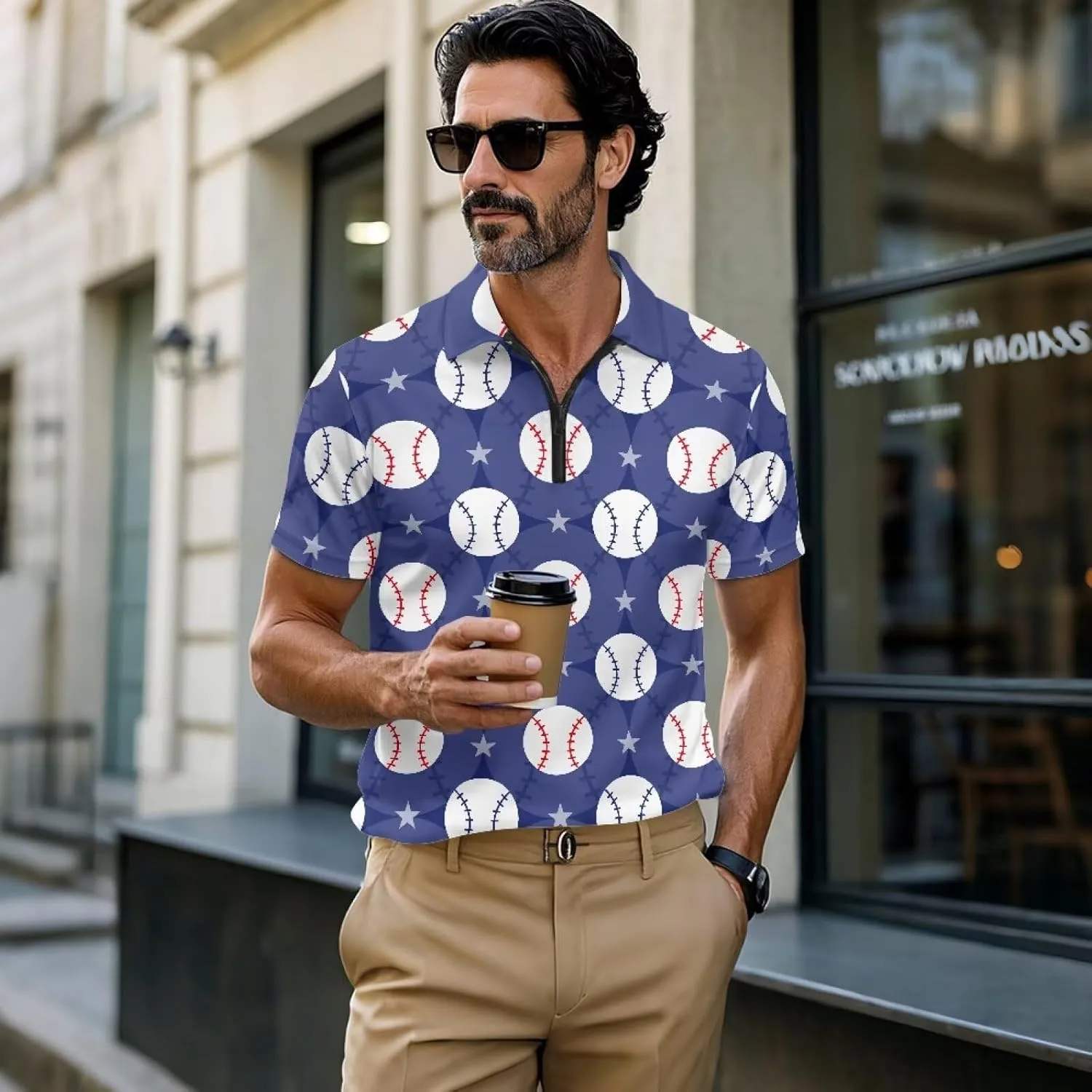 Men's Shirts Short Sleeve Zipper Shirt Slim Fit Tennis Golf Shirts Summer Casual Workout Athletic Tops