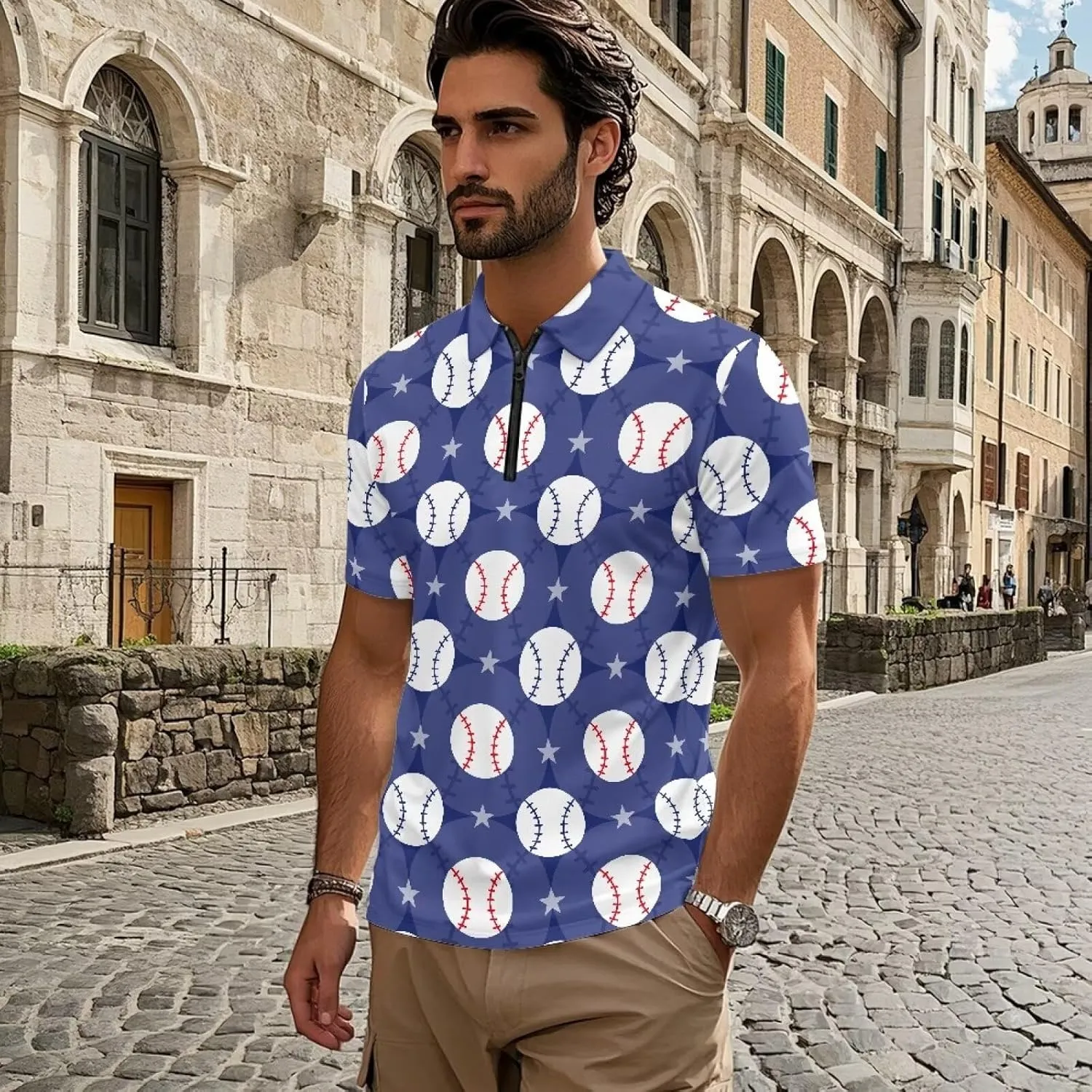 Men's Shirts Short Sleeve Zipper Shirt Slim Fit Tennis Golf Shirts Summer Casual Workout Athletic Tops