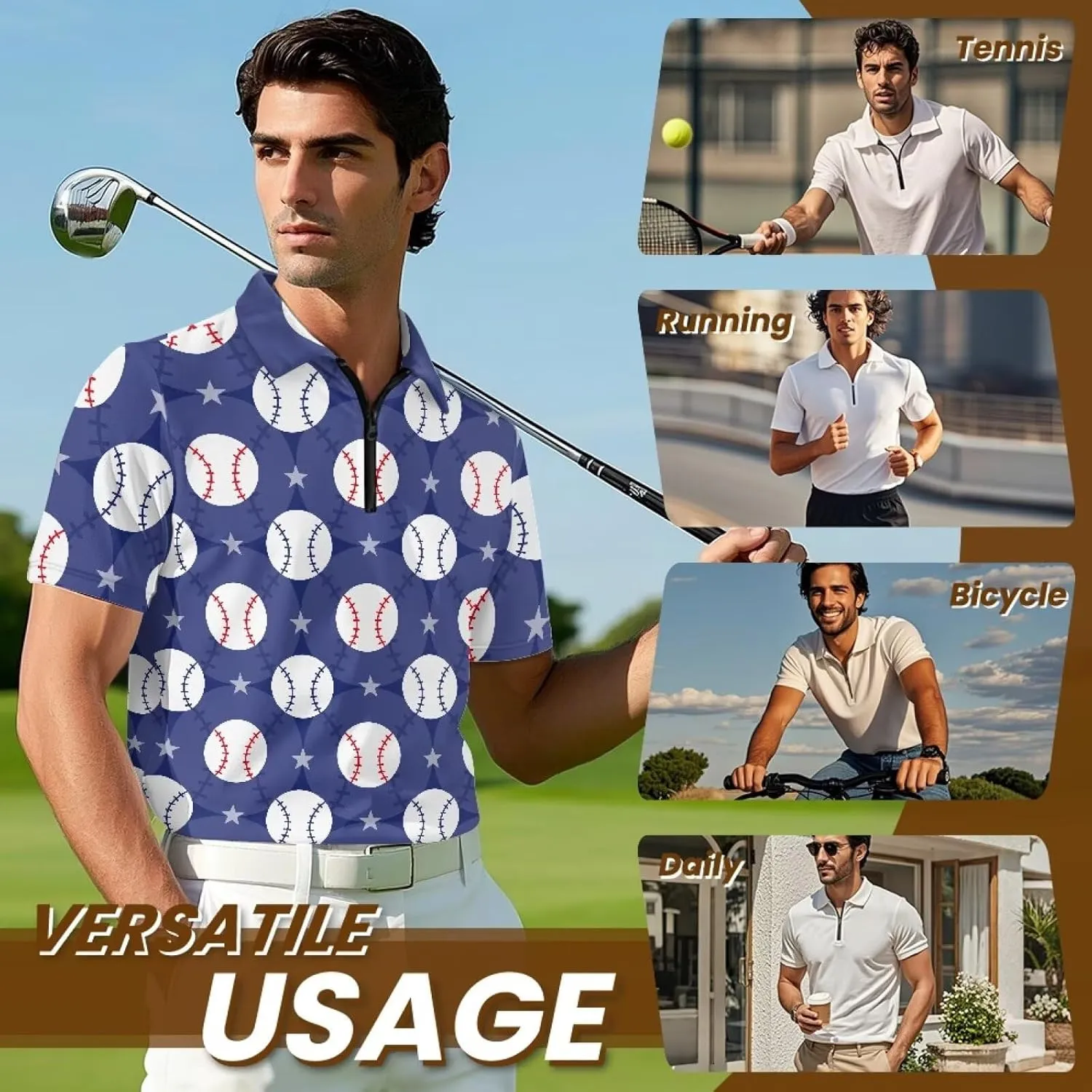 Men's Shirts Short Sleeve Zipper Shirt Slim Fit Tennis Golf Shirts Summer Casual Workout Athletic Tops