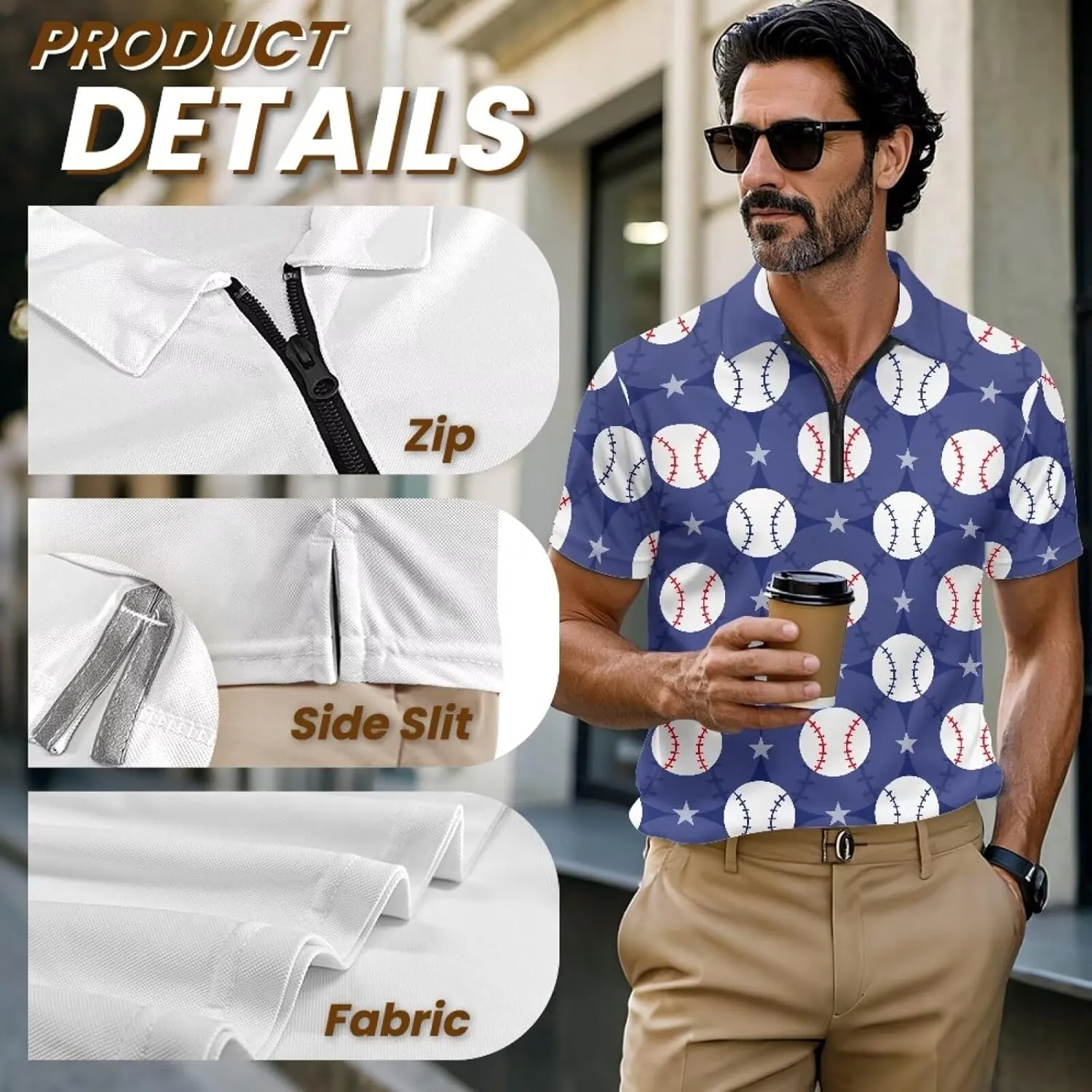 Men's Shirts Short Sleeve Zipper Shirt Slim Fit Tennis Golf Shirts Summer Casual Workout Athletic Tops