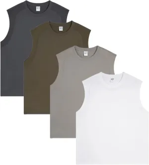 Mi Bo Tong 4 Pack Men's Sleeveless Tank Top Shirts Lightweight Cotton Athletic Shirts Workout Sports Undershirts
