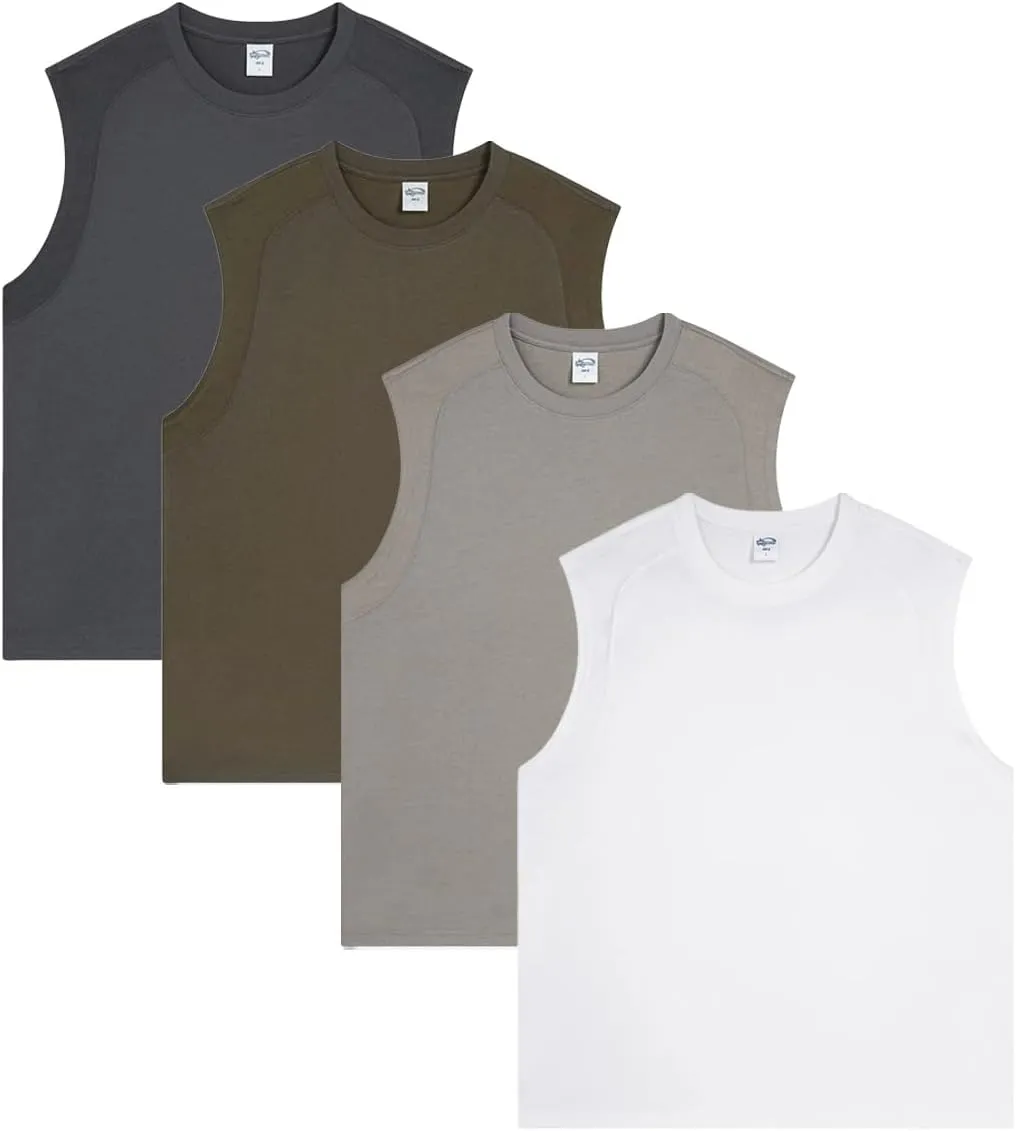 Mi Bo Tong 4 Pack Men's Sleeveless Tank Top Shirts Lightweight Cotton Athletic Shirts Workout Sports Undershirts