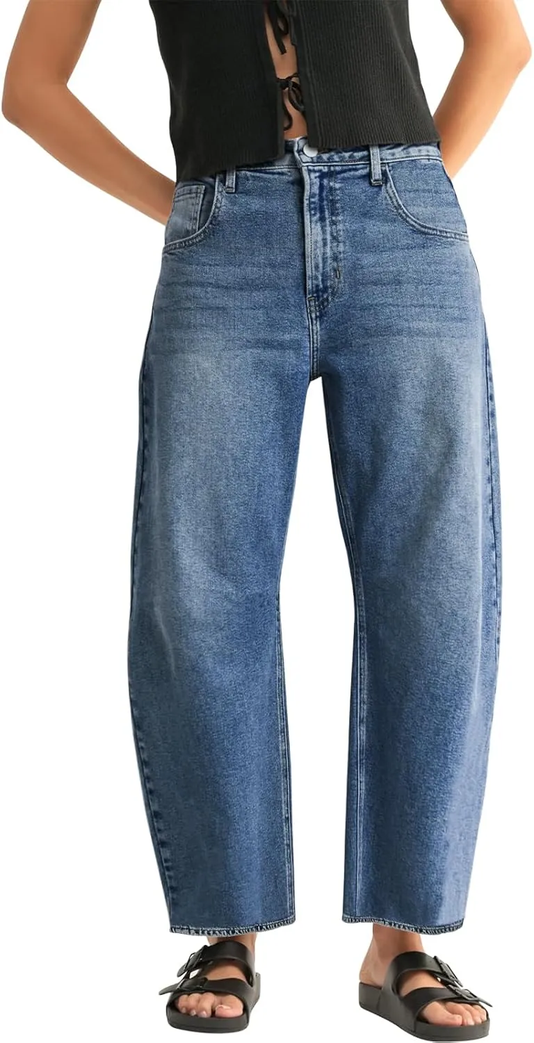 Mid Rise Leopard Print Barrel Jeans for Women Stylish Boyfriend Wide Leg Baggy Denim Pants Trendy Printed Pants