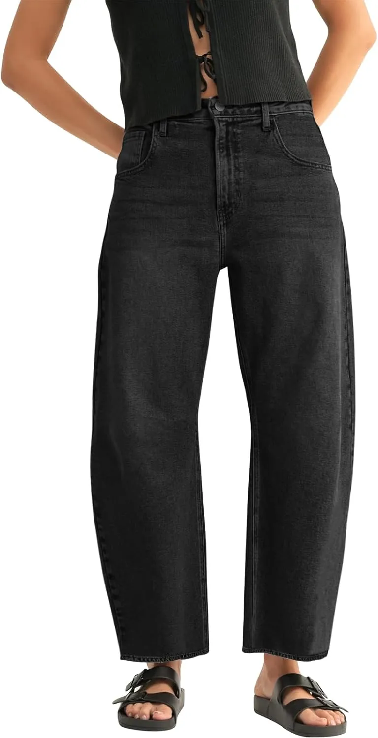 Mid Rise Leopard Print Barrel Jeans for Women Stylish Boyfriend Wide Leg Baggy Denim Pants Trendy Printed Pants